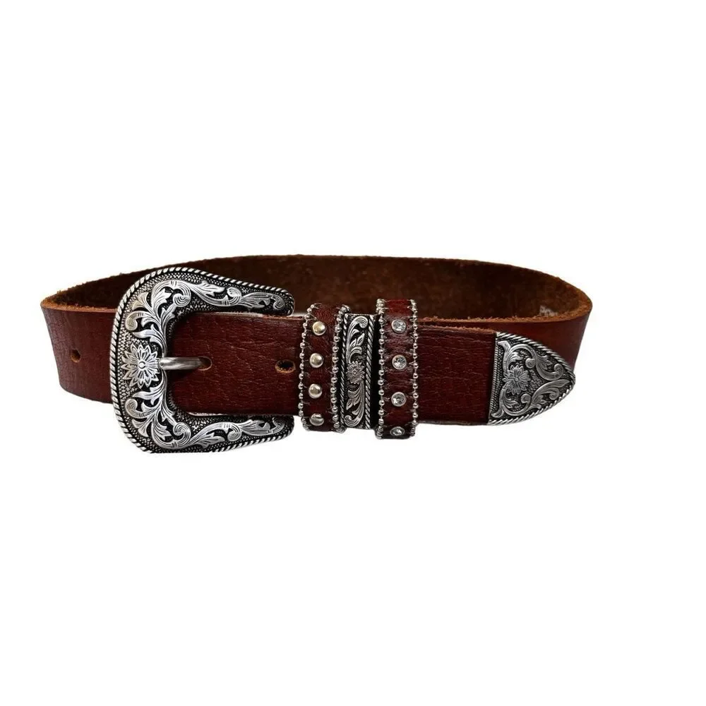 3D embossed silver / leather belt girls belt